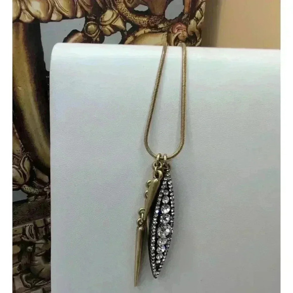 J Crew Gold Chain Multi Pendant Rhinestones Women Necklace 36 Inch abstract - Picture 2 of 5